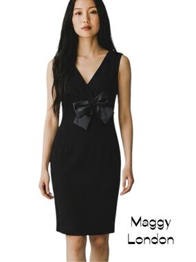 Maggy London Black With Bow Sheath Party Event Feminine Dress NWOT Size 6P